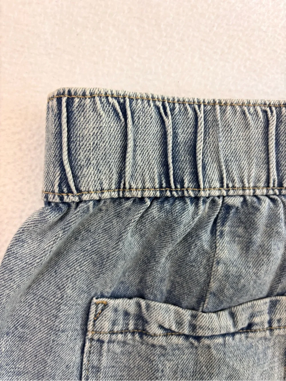 Gap Easy Denim Utility Short Elastic High Rise Front Patch Pockets Acid Wash (M)